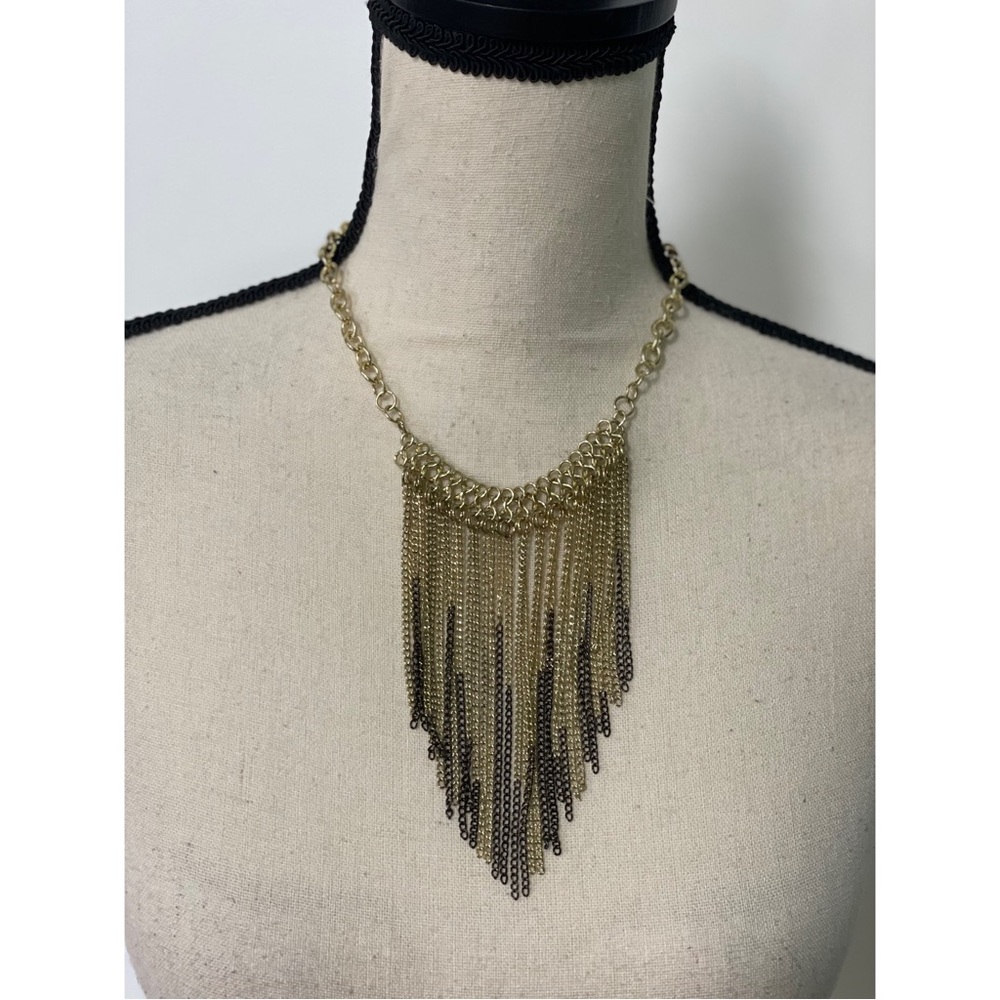 Gold & Black Fringe Necklace